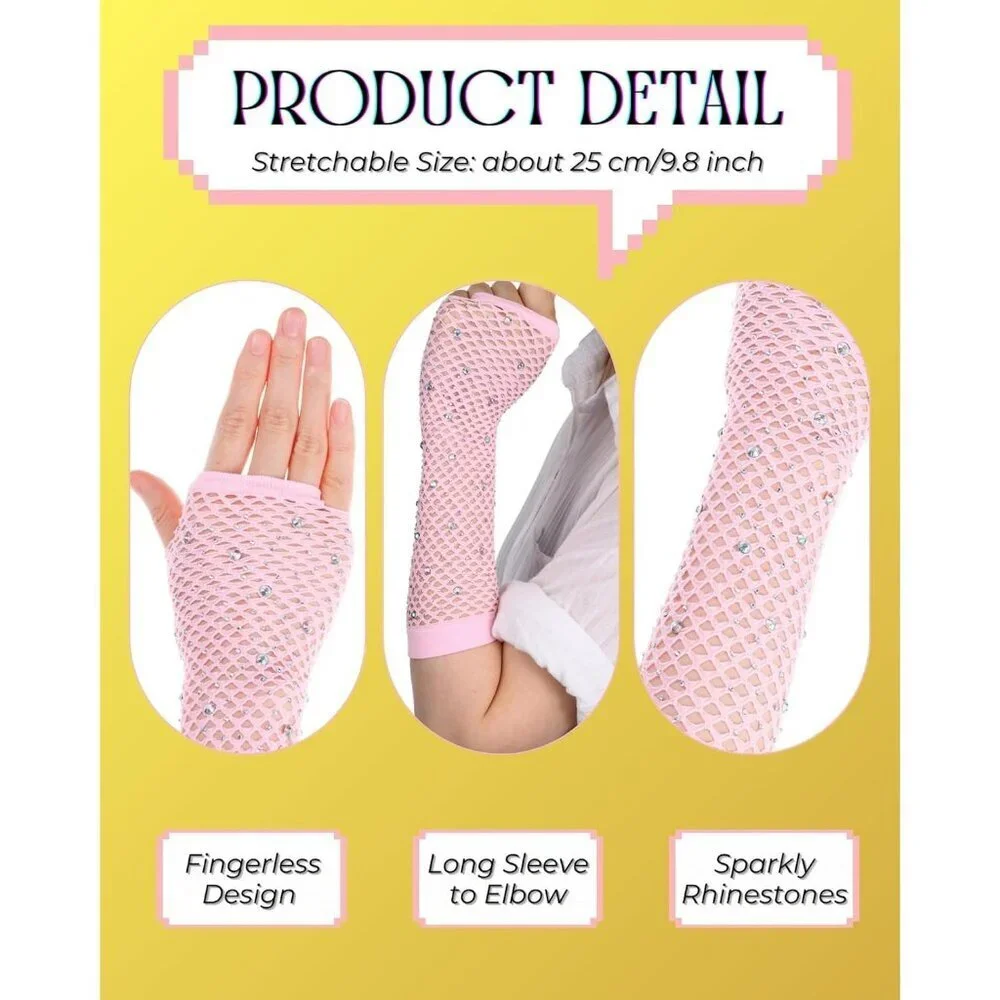 Women's Rhinestone Light Pink Sparkly Halloween Cosplay Fingerless Long Gloves